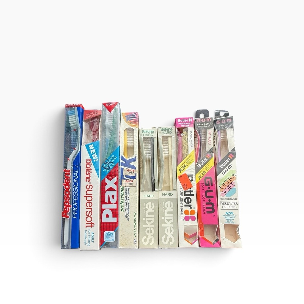 Vintage Biotene Pepsodent Butler Tek Plax Sekine 1980s 1990s Toothbrush Lot of 9